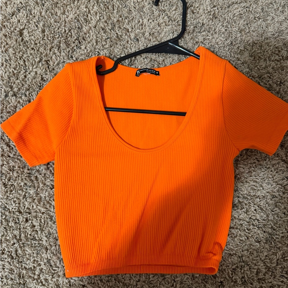 Zara Orange Women's Ribbed Crop Top